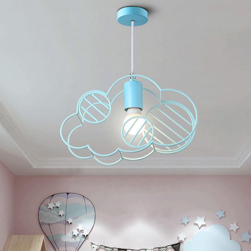 Creative Cloud Frame Metal Hanging Ceiling Light Single Bulb Pendant Light in Blue with Round Conopy Clearhalo 'Ceiling Lights' 'Pendant Lights' 'Pendants' Lighting' 810758