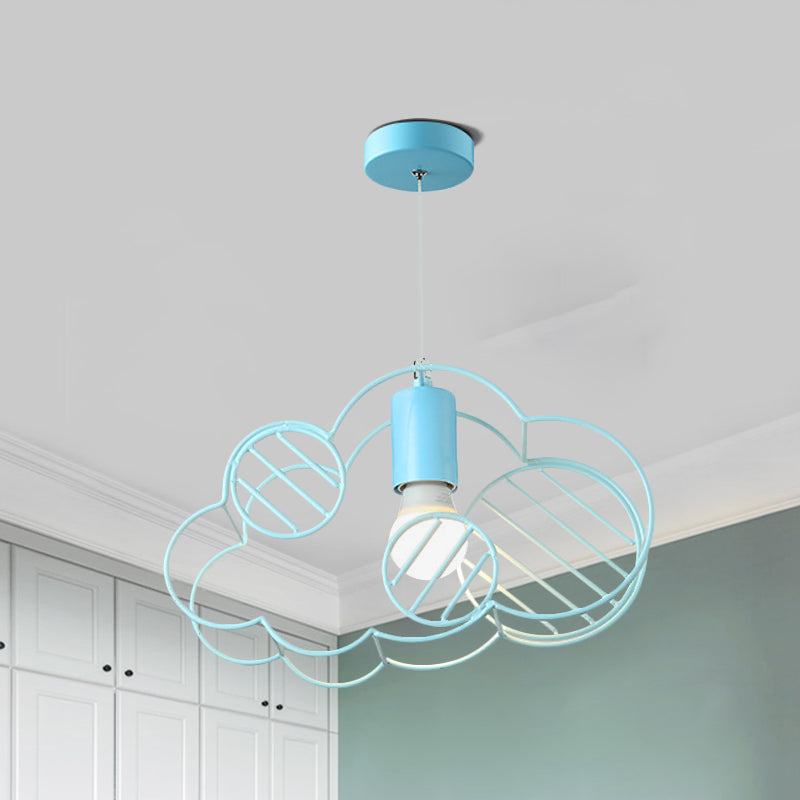 Creative Cloud Frame Metal Hanging Ceiling Light Single Bulb Pendant Light in Blue with Round Conopy Clearhalo 'Ceiling Lights' 'Pendant Lights' 'Pendants' Lighting' 810759