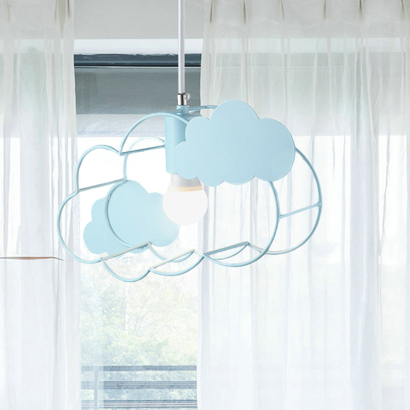 Creative Cloud Frame Metal Hanging Ceiling Light Single Bulb Pendant Light in Blue with Round Conopy Blue C Round Clearhalo 'Ceiling Lights' 'Pendant Lights' 'Pendants' Lighting' 810762_0061bce6-2d25-4b9a-9593-2ed1f506cdcf