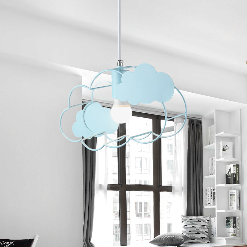 Creative Cloud Frame Metal Hanging Ceiling Light Single Bulb Pendant Light in Blue with Round Conopy Clearhalo 'Ceiling Lights' 'Pendant Lights' 'Pendants' Lighting' 810763