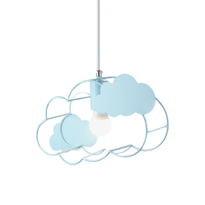 Creative Cloud Frame Metal Hanging Ceiling Light Single Bulb Pendant Light in Blue with Round Conopy Clearhalo 'Ceiling Lights' 'Pendant Lights' 'Pendants' Lighting' 810764