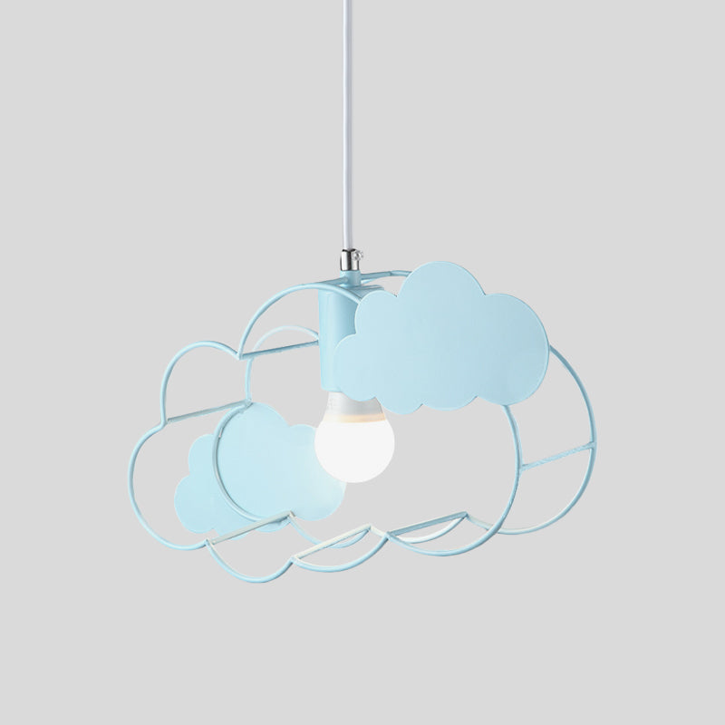 Creative Cloud Frame Metal Hanging Ceiling Light Single Bulb Pendant Light in Blue with Round Conopy Clearhalo 'Ceiling Lights' 'Pendant Lights' 'Pendants' Lighting' 810765