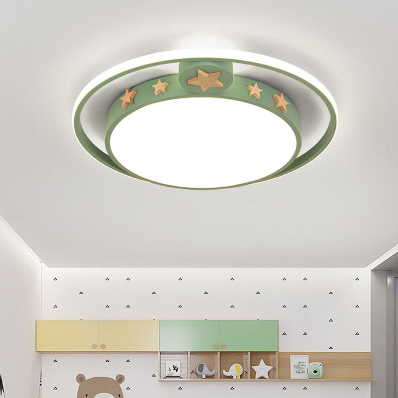 Acrylic Round Flush Mounted Lighting Cartoon Led Ceiling Lamp in Pink/White/Gray for Bedroom Green Clearhalo 'Ceiling Lights' 'Close To Ceiling Lights' 'Close to ceiling' 'Flush mount' Lighting' 810788