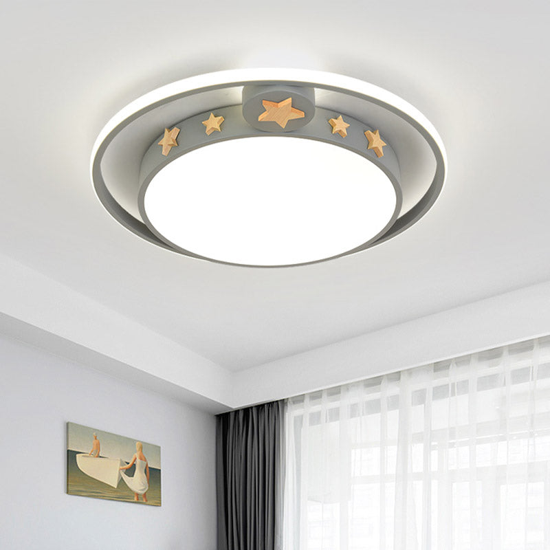 Acrylic Round Flush Mounted Lighting Cartoon Led Ceiling Lamp in Pink/White/Gray for Bedroom Grey Clearhalo 'Ceiling Lights' 'Close To Ceiling Lights' 'Close to ceiling' 'Flush mount' Lighting' 810792