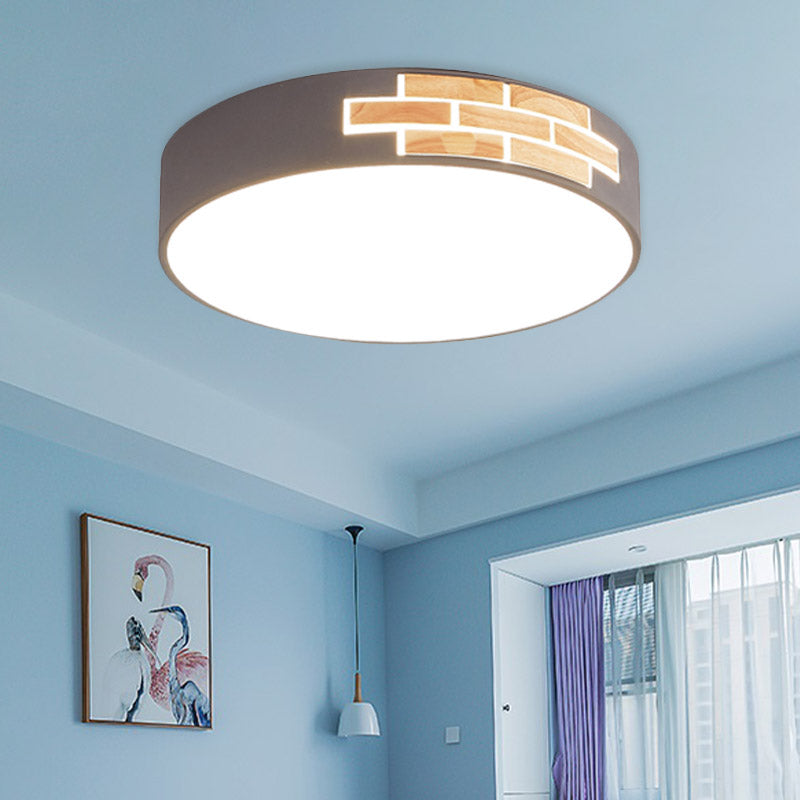 Drum Living Room Flush Mount Lamp Acrylic Led Minimalist Close to Ceiling Light in Gray/White/Pink Grey Clearhalo 'Ceiling Lights' 'Close To Ceiling Lights' 'Close to ceiling' 'Flush mount' Lighting' 810812