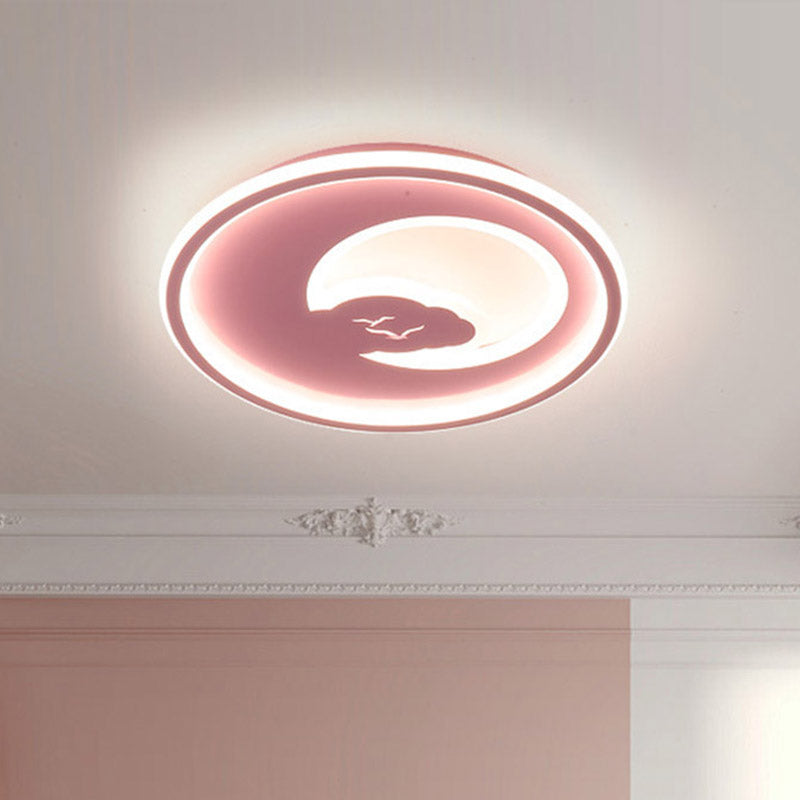 Led Bedroom Light Fixture Modern White/Pink Ceiling Flush Mount Light with Moon Acrylic Shade Pink Clearhalo 'Ceiling Lights' 'Close To Ceiling Lights' 'Close to ceiling' 'Flush mount' Lighting' 810820