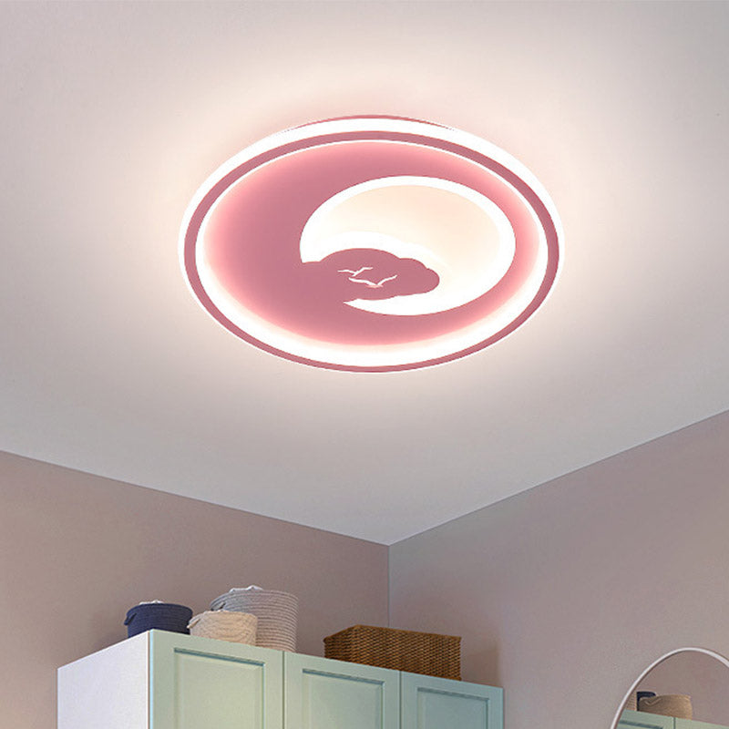 Led Bedroom Light Fixture Modern White/Pink Ceiling Flush Mount Light with Moon Acrylic Shade Clearhalo 'Ceiling Lights' 'Close To Ceiling Lights' 'Close to ceiling' 'Flush mount' Lighting' 810821