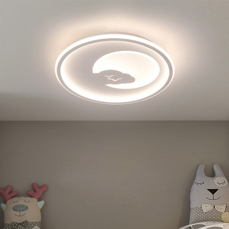 Led Bedroom Light Fixture Modern White/Pink Ceiling Flush Mount Light with Moon Acrylic Shade Clearhalo 'Ceiling Lights' 'Close To Ceiling Lights' 'Close to ceiling' 'Flush mount' Lighting' 810825