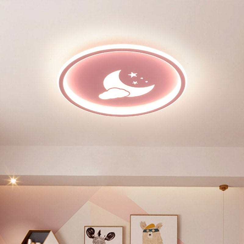 Contemporary Round Acrylic Ceiling Light Fixture Led Flushmount with Moon and Star Pattern in Pink/White Pink Clearhalo 'Ceiling Lights' 'Close To Ceiling Lights' 'Close to ceiling' 'Flush mount' Lighting' 810828