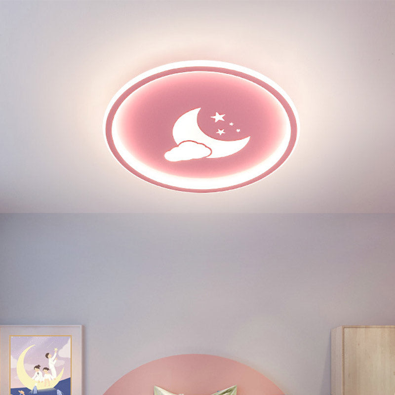 Contemporary Round Acrylic Ceiling Light Fixture Led Flushmount with Moon and Star Pattern in Pink/White Clearhalo 'Ceiling Lights' 'Close To Ceiling Lights' 'Close to ceiling' 'Flush mount' Lighting' 810829