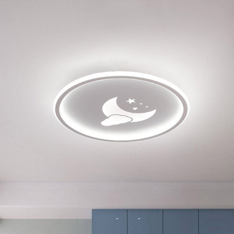 Contemporary Round Acrylic Ceiling Light Fixture Led Flushmount with Moon and Star Pattern in Pink/White Clearhalo 'Ceiling Lights' 'Close To Ceiling Lights' 'Close to ceiling' 'Flush mount' Lighting' 810833