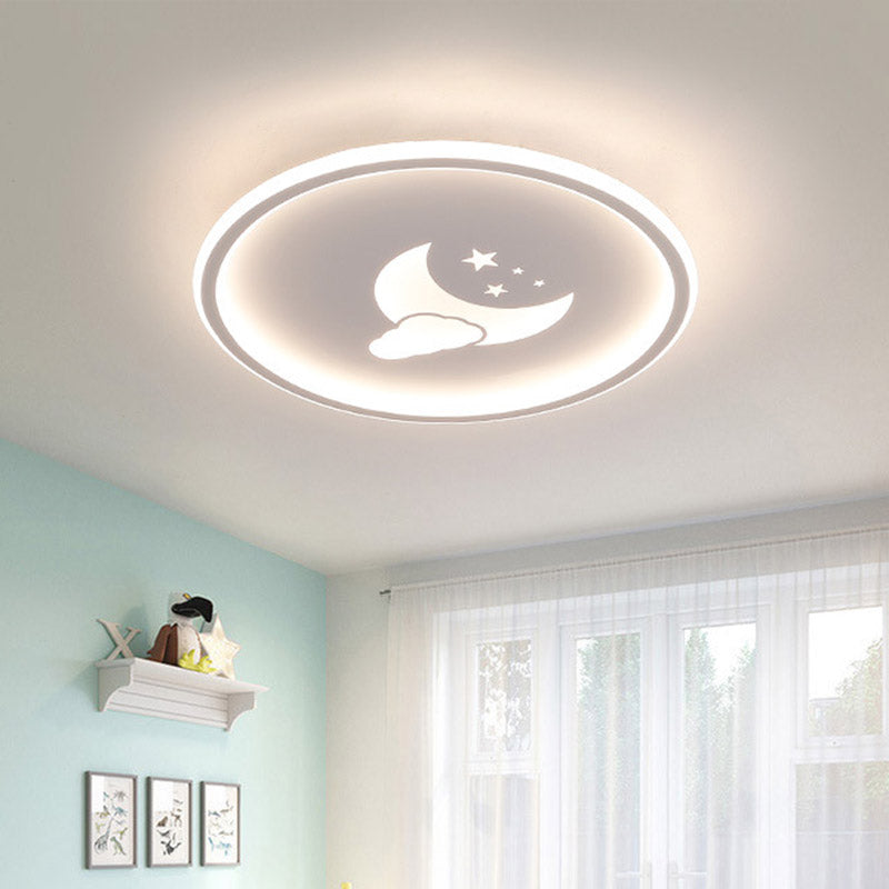 Contemporary Round Acrylic Ceiling Light Fixture Led Flushmount with Moon and Star Pattern in Pink/White Clearhalo 'Ceiling Lights' 'Close To Ceiling Lights' 'Close to ceiling' 'Flush mount' Lighting' 810834