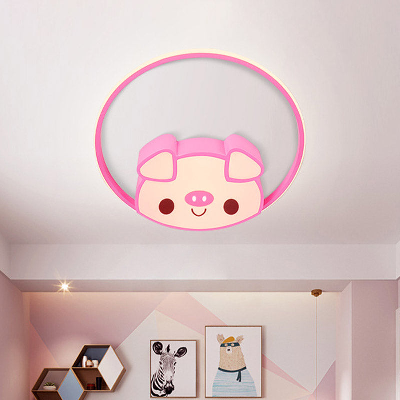 Cartoon Led Flush Mount with Acrylic Shade Pink/White Pig Ceiling Light Fixture for Bedroom Pink Clearhalo 'Ceiling Lights' 'Close To Ceiling Lights' 'Close to ceiling' 'Flush mount' Lighting' 810844