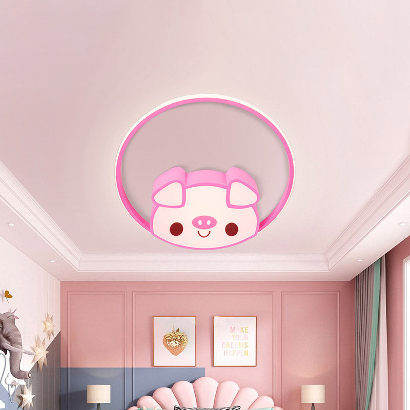 Cartoon Led Flush Mount with Acrylic Shade Pink/White Pig Ceiling Light Fixture for Bedroom Clearhalo 'Ceiling Lights' 'Close To Ceiling Lights' 'Close to ceiling' 'Flush mount' Lighting' 810845