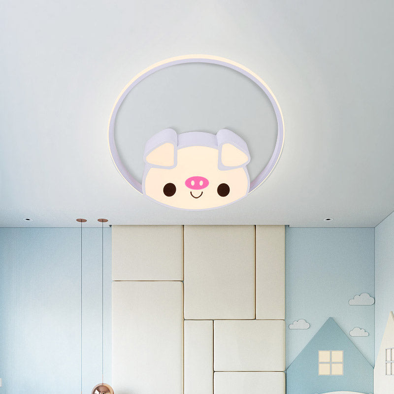 Cartoon Led Flush Mount with Acrylic Shade Pink/White Pig Ceiling Light Fixture for Bedroom Clearhalo 'Ceiling Lights' 'Close To Ceiling Lights' 'Close to ceiling' 'Flush mount' Lighting' 810849