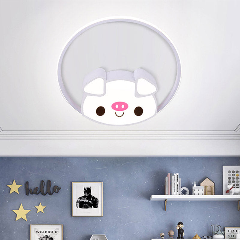 Cartoon Led Flush Mount with Acrylic Shade Pink/White Pig Ceiling Light Fixture for Bedroom Clearhalo 'Ceiling Lights' 'Close To Ceiling Lights' 'Close to ceiling' 'Flush mount' Lighting' 810850