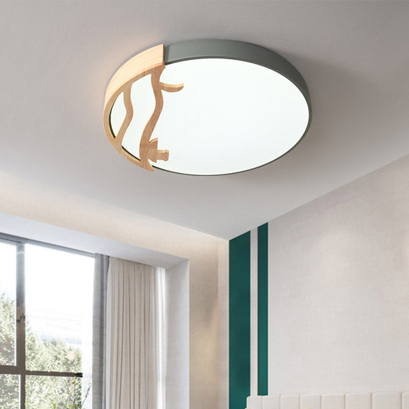 Modern Drum Flush Mount Lamp Acrylic Led Bedroom Ceiling Light Fixture in Green/Gray/White Green Clearhalo 'Ceiling Lights' 'Close To Ceiling Lights' 'Close to ceiling' 'Flush mount' Lighting' 810852