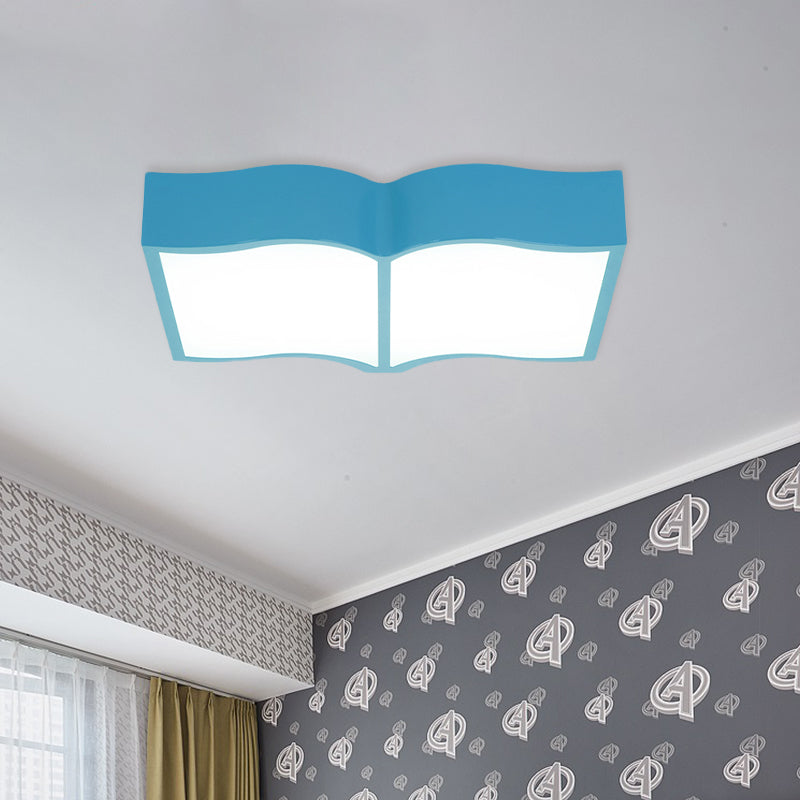 Book Acrylic Close to Ceiling Lamp Cartoon Led Red/Yellow/Blue Flush Mount Lighting for Living Room Blue Clearhalo 'Ceiling Lights' 'Close To Ceiling Lights' 'Close to ceiling' 'Flush mount' Lighting' 810924