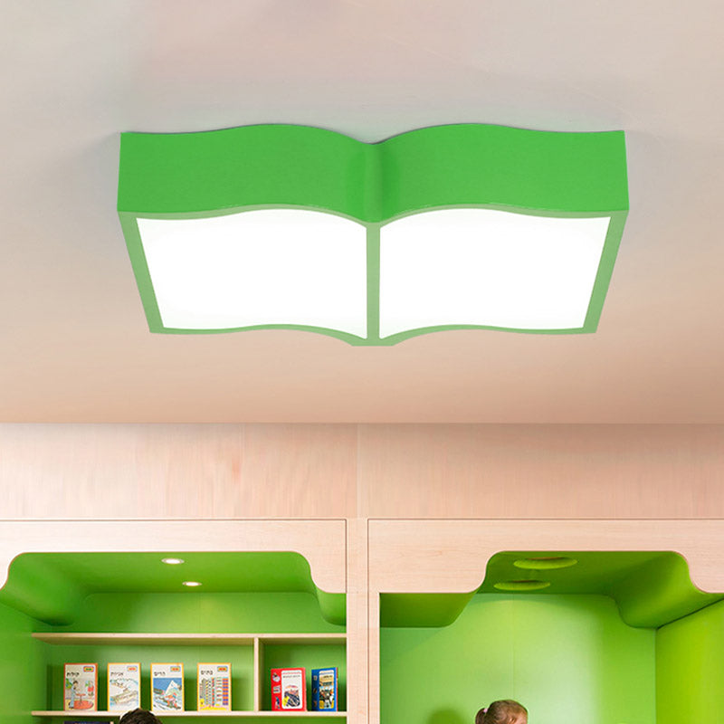 Book Acrylic Close to Ceiling Lamp Cartoon Led Red/Yellow/Blue Flush Mount Lighting for Living Room Green Clearhalo 'Ceiling Lights' 'Close To Ceiling Lights' 'Close to ceiling' 'Flush mount' Lighting' 810928