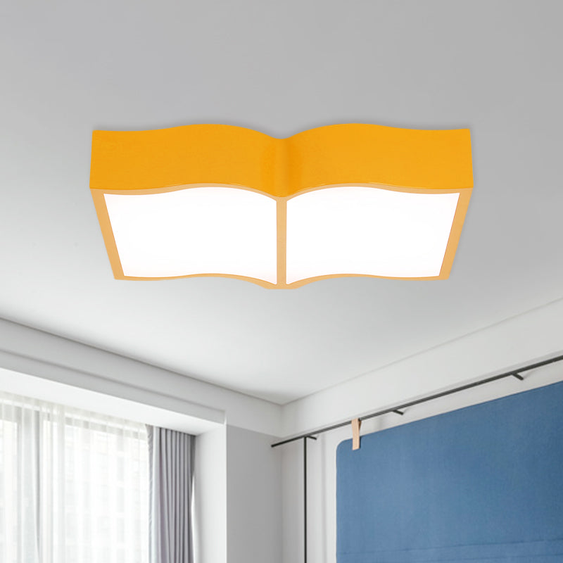 Book Acrylic Close to Ceiling Lamp Cartoon Led Red/Yellow/Blue Flush Mount Lighting for Living Room Yellow Clearhalo 'Ceiling Lights' 'Close To Ceiling Lights' 'Close to ceiling' 'Flush mount' Lighting' 810936