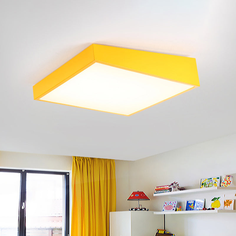 Contemporary Square Acrylic Ceiling Lighting Led Flush Mount in Red/Green/Blue for Kindergarten Yellow Clearhalo 'Ceiling Lights' 'Close To Ceiling Lights' 'Close to ceiling' 'Flush mount' Lighting' 810940