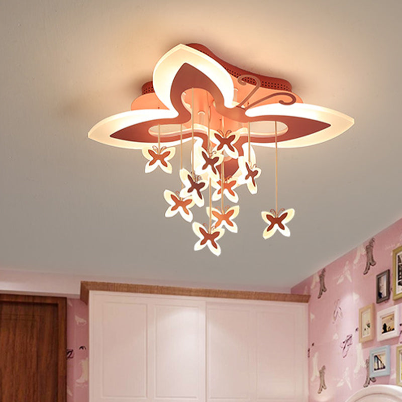 Led Bedroom Flush Light Fixture Creative Pink Ceiling Mounted Light with Butterfly Acrylic Shade in Warm/White Light Pink Clearhalo 'Ceiling Lights' 'Close To Ceiling Lights' 'Close to ceiling' 'Flush mount' Lighting' 810956