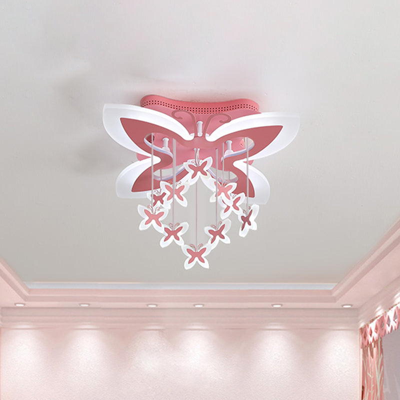 Led Bedroom Flush Light Fixture Creative Pink Ceiling Mounted Light with Butterfly Acrylic Shade in Warm/White Light Clearhalo 'Ceiling Lights' 'Close To Ceiling Lights' 'Close to ceiling' 'Flush mount' Lighting' 810957