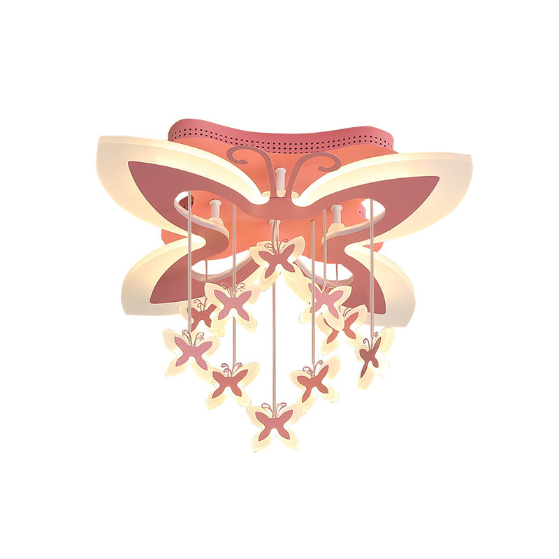 Led Bedroom Flush Light Fixture Creative Pink Ceiling Mounted Light with Butterfly Acrylic Shade in Warm/White Light Clearhalo 'Ceiling Lights' 'Close To Ceiling Lights' 'Close to ceiling' 'Flush mount' Lighting' 810958