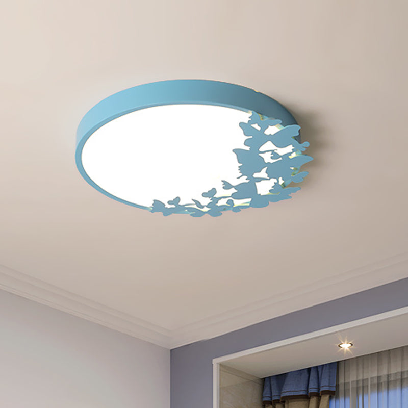 Drum Ceiling Light Fixture Contemporary Led Bedroom Flush Mount Lighting in Pink/Blue/Yellow Blue Clearhalo 'Ceiling Lights' 'Close To Ceiling Lights' 'Close to ceiling' 'Flush mount' Lighting' 810968