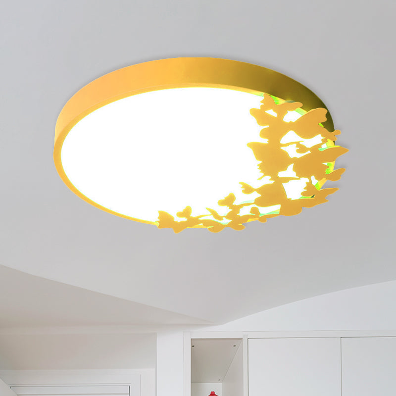 Drum Ceiling Light Fixture Contemporary Led Bedroom Flush Mount Lighting in Pink/Blue/Yellow Yellow Clearhalo 'Ceiling Lights' 'Close To Ceiling Lights' 'Close to ceiling' 'Flush mount' Lighting' 810972