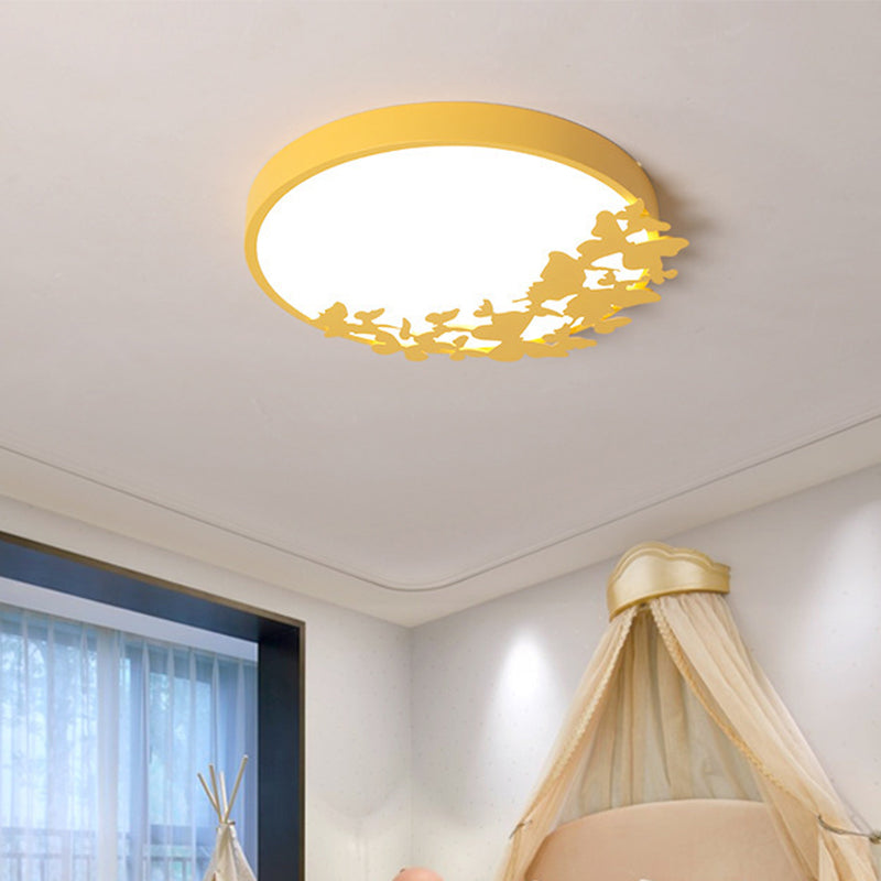 Drum Ceiling Light Fixture Contemporary Led Bedroom Flush Mount Lighting in Pink/Blue/Yellow Clearhalo 'Ceiling Lights' 'Close To Ceiling Lights' 'Close to ceiling' 'Flush mount' Lighting' 810973