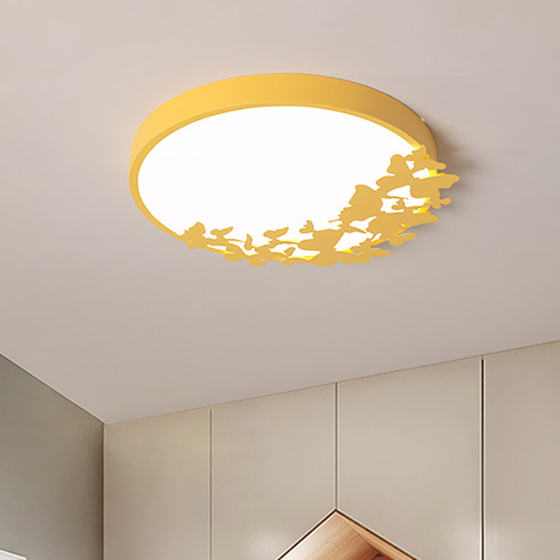 Drum Ceiling Light Fixture Contemporary Led Bedroom Flush Mount Lighting in Pink/Blue/Yellow Clearhalo 'Ceiling Lights' 'Close To Ceiling Lights' 'Close to ceiling' 'Flush mount' Lighting' 810974