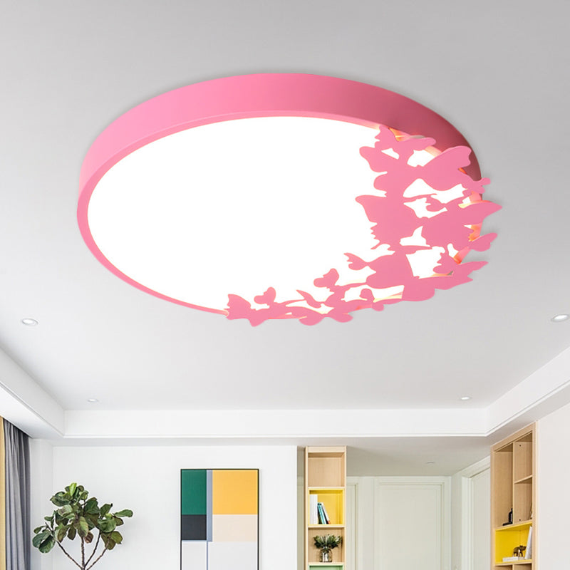 Drum Ceiling Light Fixture Contemporary Led Bedroom Flush Mount Lighting in Pink/Blue/Yellow Pink Clearhalo 'Ceiling Lights' 'Close To Ceiling Lights' 'Close to ceiling' 'Flush mount' Lighting' 810976