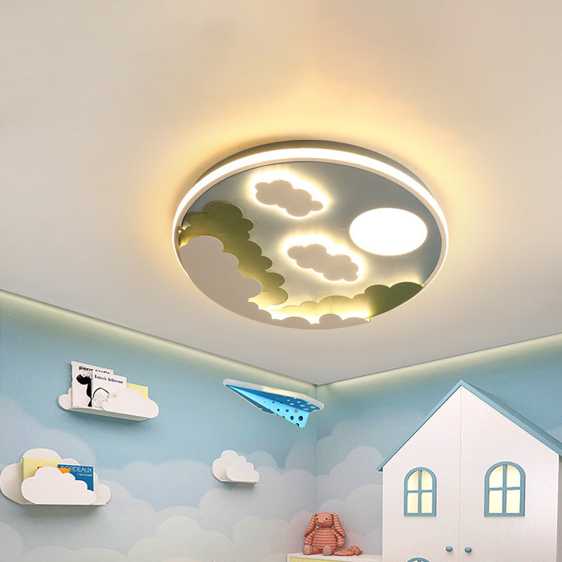 Led Nursery Flush Mount Light Fixture Cartoon Blue Ceiling Lamp with Cloud and Moon Acrylic Shade Clearhalo 'Ceiling Lights' 'Close To Ceiling Lights' 'Close to ceiling' 'Flush mount' Lighting' 810981