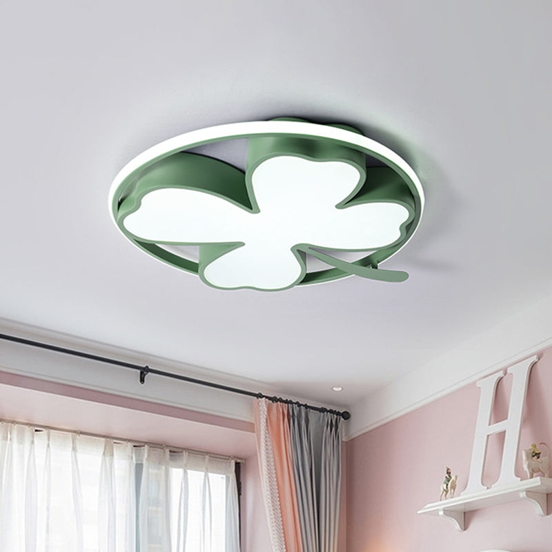 Clover Bedroom Flushmount Lighting Acrylic Led Creative Close to Ceiling Light in Black/Green Green Clearhalo 'Ceiling Lights' 'Close To Ceiling Lights' 'Close to ceiling' 'Flush mount' Lighting' 810996