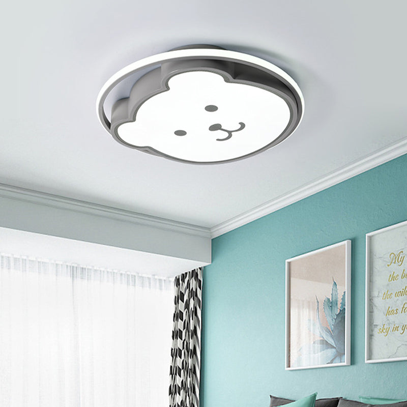 Bear Ceiling Fixture Cartoon Acrylic Led Gray/Black Flush Mount Lighting for Kids Bedroom Grey Clearhalo 'Ceiling Lights' 'Close To Ceiling Lights' 'Close to ceiling' 'Flush mount' Lighting' 811004