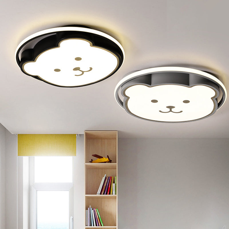 Bear Ceiling Fixture Cartoon Acrylic Led Gray/Black Flush Mount Lighting for Kids Bedroom Clearhalo 'Ceiling Lights' 'Close To Ceiling Lights' 'Close to ceiling' 'Flush mount' Lighting' 811009