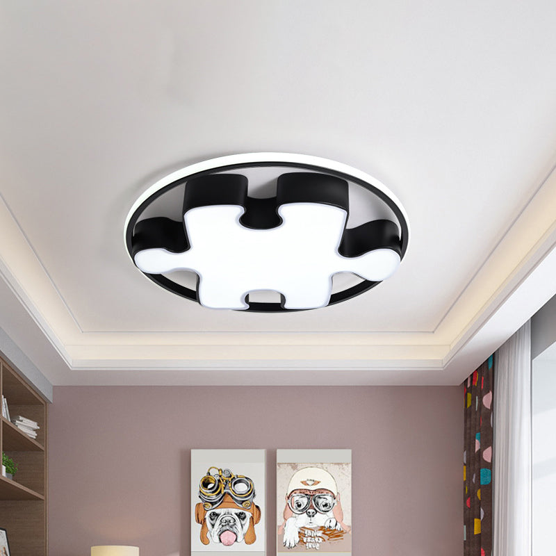 Black Jigsaw Ceiling Lighting Modern Led Acrylic Flush Mount Light Fixture for Bedroom in Warm/White Light Black Clearhalo 'Ceiling Lights' 'Close To Ceiling Lights' 'Close to ceiling' 'Flush mount' Lighting' 811029