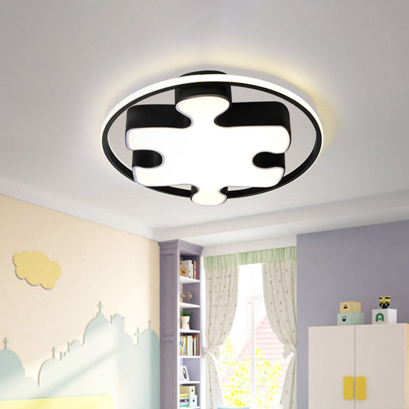 Black Jigsaw Ceiling Lighting Modern Led Acrylic Flush Mount Light Fixture for Bedroom in Warm/White Light Clearhalo 'Ceiling Lights' 'Close To Ceiling Lights' 'Close to ceiling' 'Flush mount' Lighting' 811030