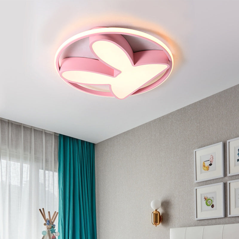 Cartoon Led Light Fixture with Acrylic Shade Pink Rabbit Flush Mount Lighting for Bedroom in Warm/White Light Pink Clearhalo 'Ceiling Lights' 'Close To Ceiling Lights' 'Close to ceiling' Lighting' 811033