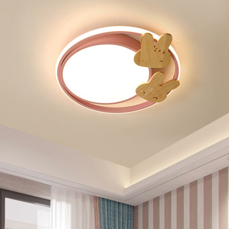 Led Bedroom Close to Ceiling Light Contemporary Green/Blue/Pink Flush Light Fixture with Round Acrylic Shade and Rainbow Bridge/Windmill/Carrot Decoration Clearhalo 'Ceiling Lights' 'Close To Ceiling Lights' 'Close to ceiling' 'Flush mount' Lighting' 811384