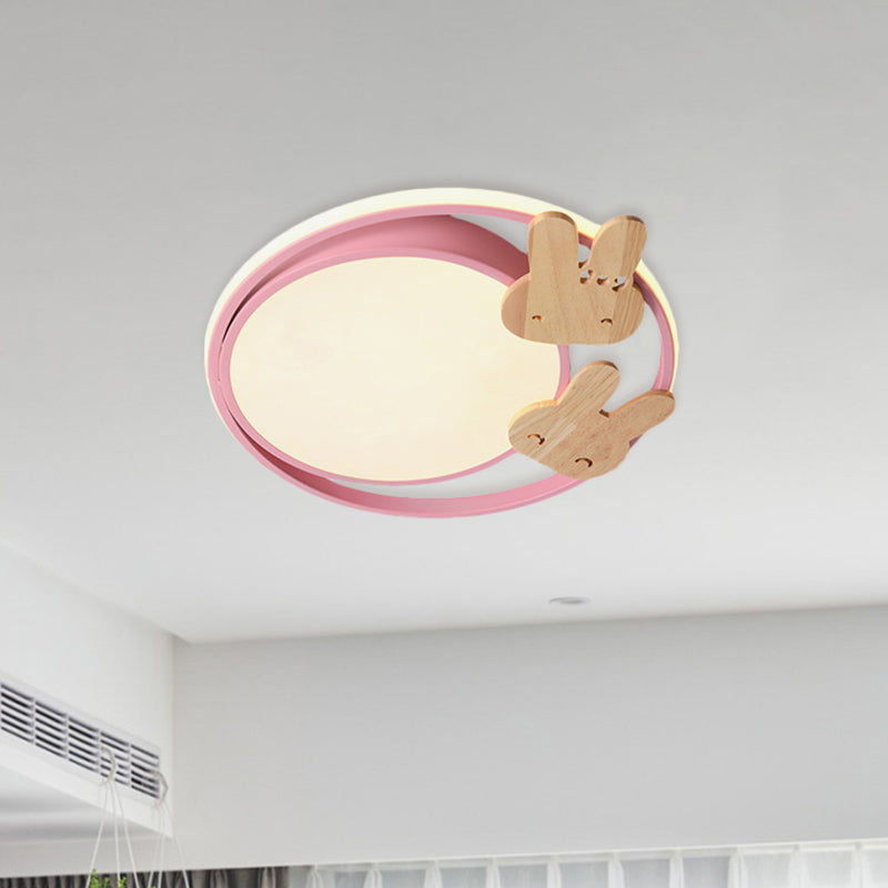 Led Bedroom Close to Ceiling Light Contemporary Green/Blue/Pink Flush Light Fixture with Round Acrylic Shade and Rainbow Bridge/Windmill/Carrot Decoration Clearhalo 'Ceiling Lights' 'Close To Ceiling Lights' 'Close to ceiling' 'Flush mount' Lighting' 811385