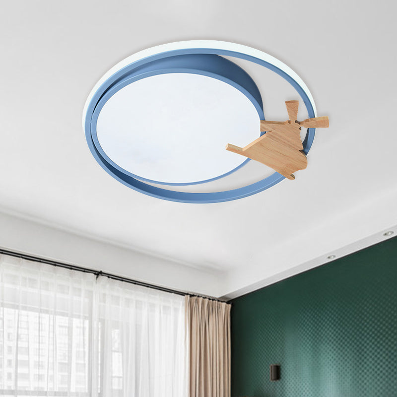 Led Bedroom Close to Ceiling Light Contemporary Green/Blue/Pink Flush Light Fixture with Round Acrylic Shade and Rainbow Bridge/Windmill/Carrot Decoration Blue E Clearhalo 'Ceiling Lights' 'Close To Ceiling Lights' 'Close to ceiling' 'Flush mount' Lighting' 811388