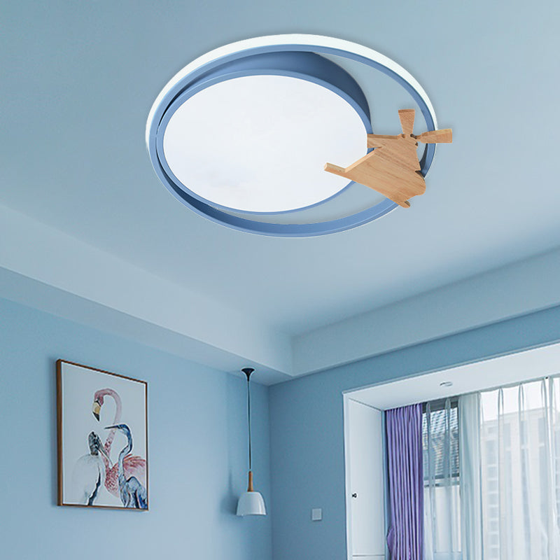 Led Bedroom Close to Ceiling Light Contemporary Green/Blue/Pink Flush Light Fixture with Round Acrylic Shade and Rainbow Bridge/Windmill/Carrot Decoration Clearhalo 'Ceiling Lights' 'Close To Ceiling Lights' 'Close to ceiling' 'Flush mount' Lighting' 811389