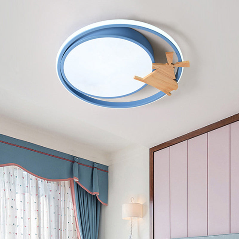 Led Bedroom Close to Ceiling Light Contemporary Green/Blue/Pink Flush Light Fixture with Round Acrylic Shade and Rainbow Bridge/Windmill/Carrot Decoration Clearhalo 'Ceiling Lights' 'Close To Ceiling Lights' 'Close to ceiling' 'Flush mount' Lighting' 811390