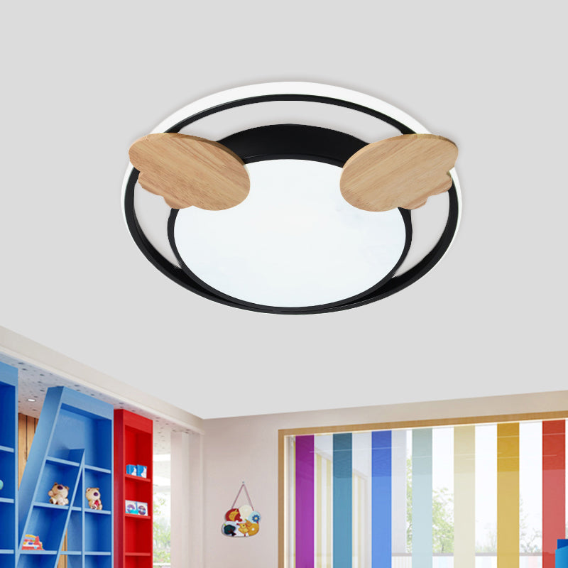 Led Bedroom Close to Ceiling Light Contemporary Green/Blue/Pink Flush Light Fixture with Round Acrylic Shade and Rainbow Bridge/Windmill/Carrot Decoration Black B Clearhalo 'Ceiling Lights' 'Close To Ceiling Lights' 'Close to ceiling' 'Flush mount' Lighting' 811392