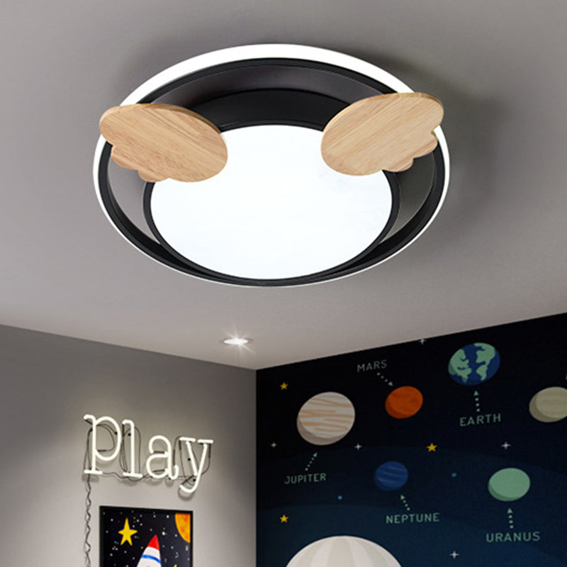 Led Bedroom Close to Ceiling Light Contemporary Green/Blue/Pink Flush Light Fixture with Round Acrylic Shade and Rainbow Bridge/Windmill/Carrot Decoration Clearhalo 'Ceiling Lights' 'Close To Ceiling Lights' 'Close to ceiling' 'Flush mount' Lighting' 811394