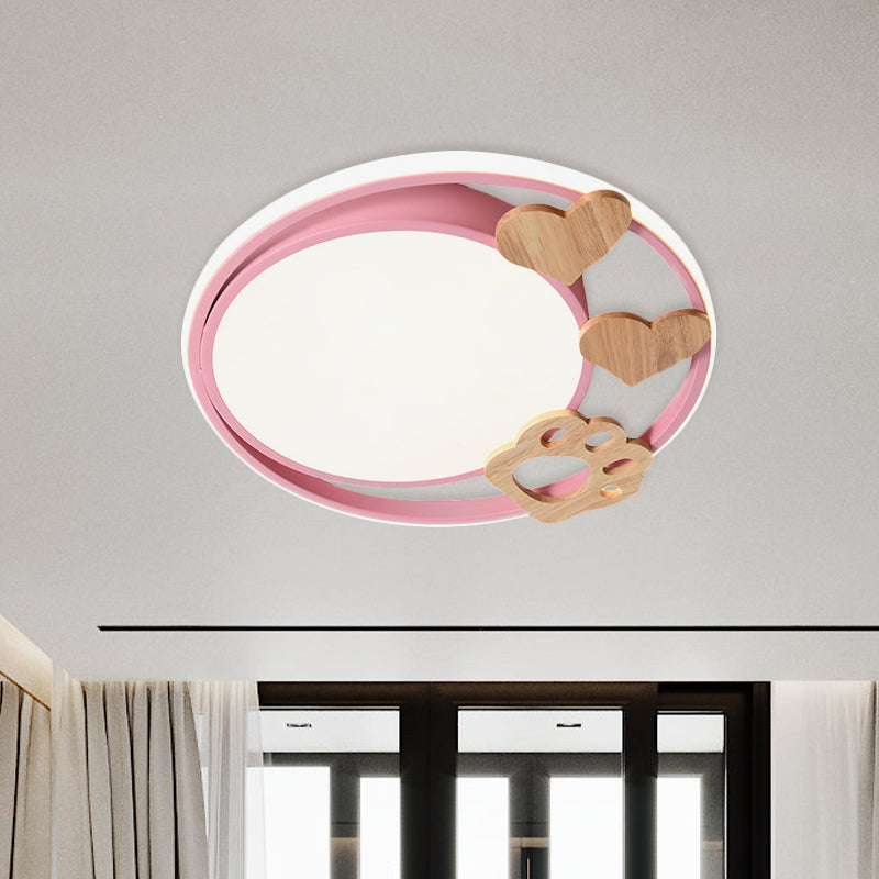 Led Bedroom Close to Ceiling Light Contemporary Green/Blue/Pink Flush Light Fixture with Round Acrylic Shade and Rainbow Bridge/Windmill/Carrot Decoration Pink C Clearhalo 'Ceiling Lights' 'Close To Ceiling Lights' 'Close to ceiling' 'Flush mount' Lighting' 811397