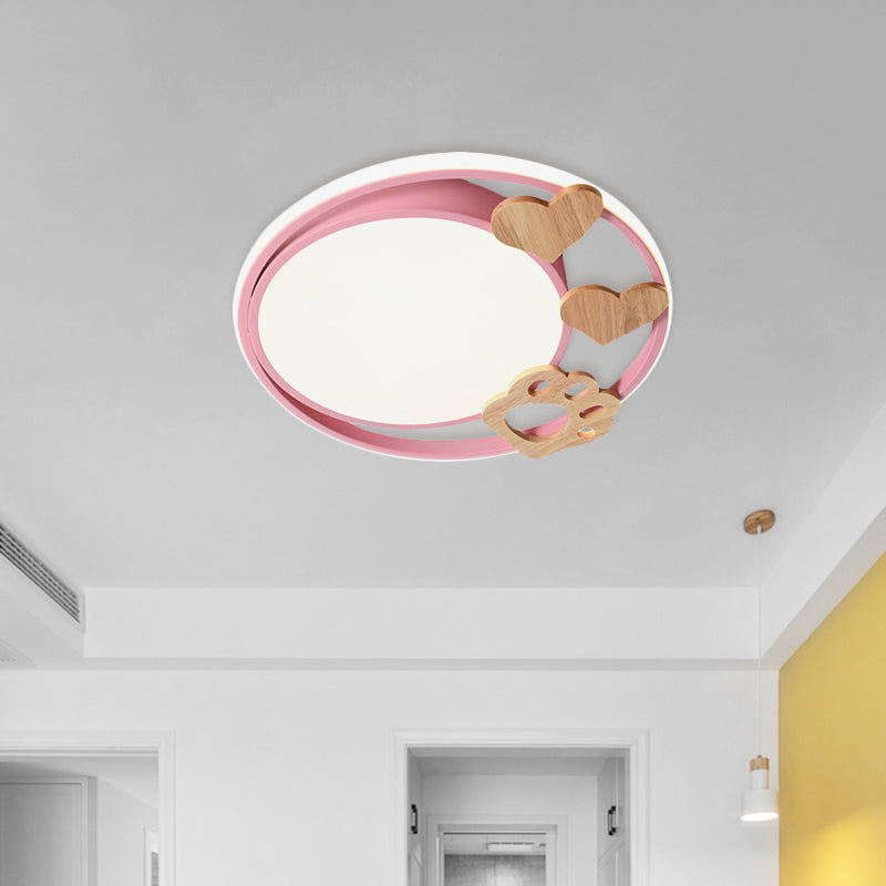 Led Bedroom Close to Ceiling Light Contemporary Green/Blue/Pink Flush Light Fixture with Round Acrylic Shade and Rainbow Bridge/Windmill/Carrot Decoration Clearhalo 'Ceiling Lights' 'Close To Ceiling Lights' 'Close to ceiling' 'Flush mount' Lighting' 811398