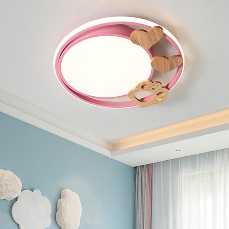 Led Bedroom Close to Ceiling Light Contemporary Green/Blue/Pink Flush Light Fixture with Round Acrylic Shade and Rainbow Bridge/Windmill/Carrot Decoration Clearhalo 'Ceiling Lights' 'Close To Ceiling Lights' 'Close to ceiling' 'Flush mount' Lighting' 811399